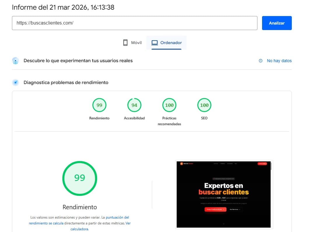Calificación de rendimiento web