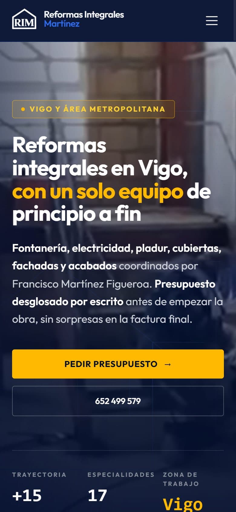Web de Reformas Integrales Martínez en móvil