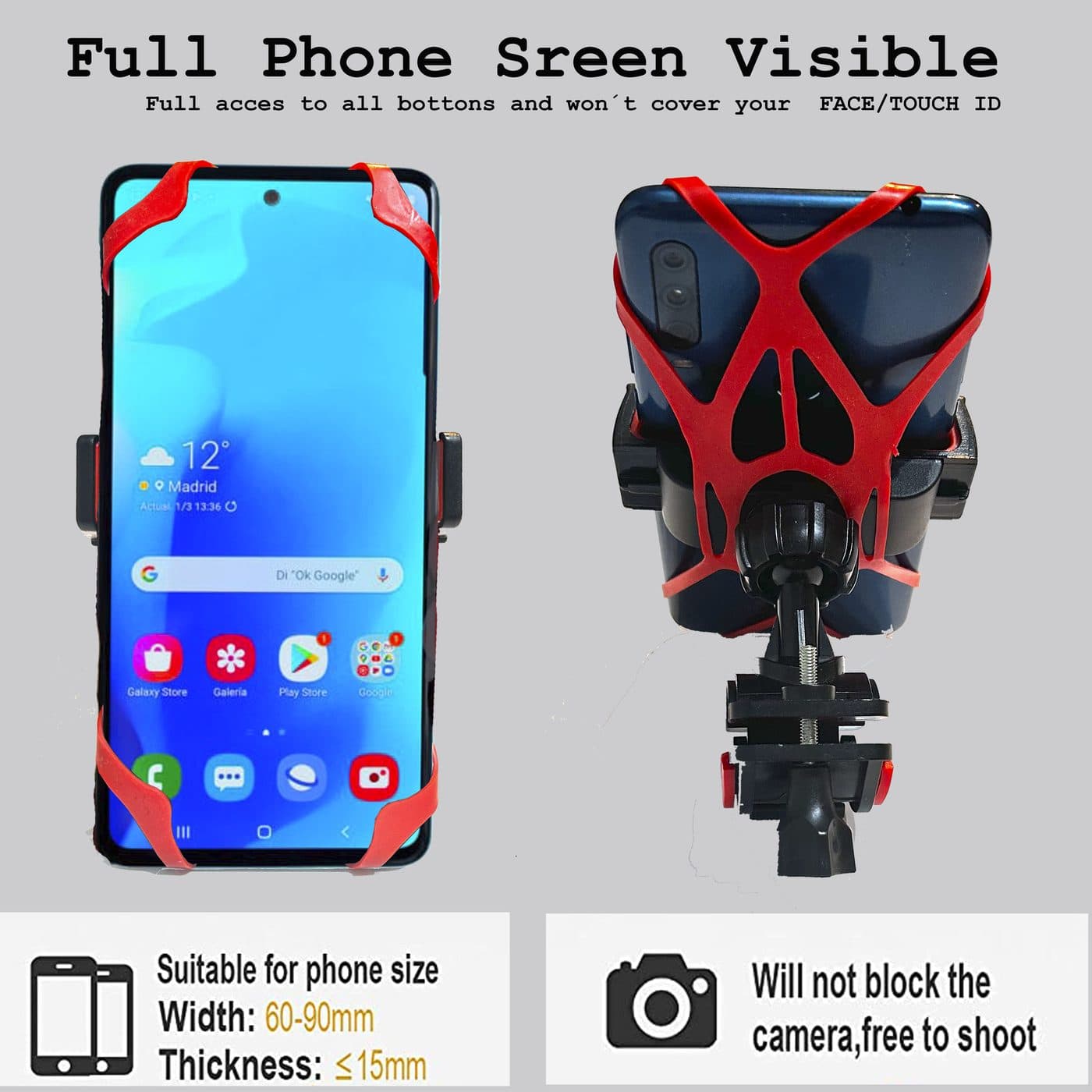 Ficha Amazon — Soporte de móvil para bici (pantalla visible)