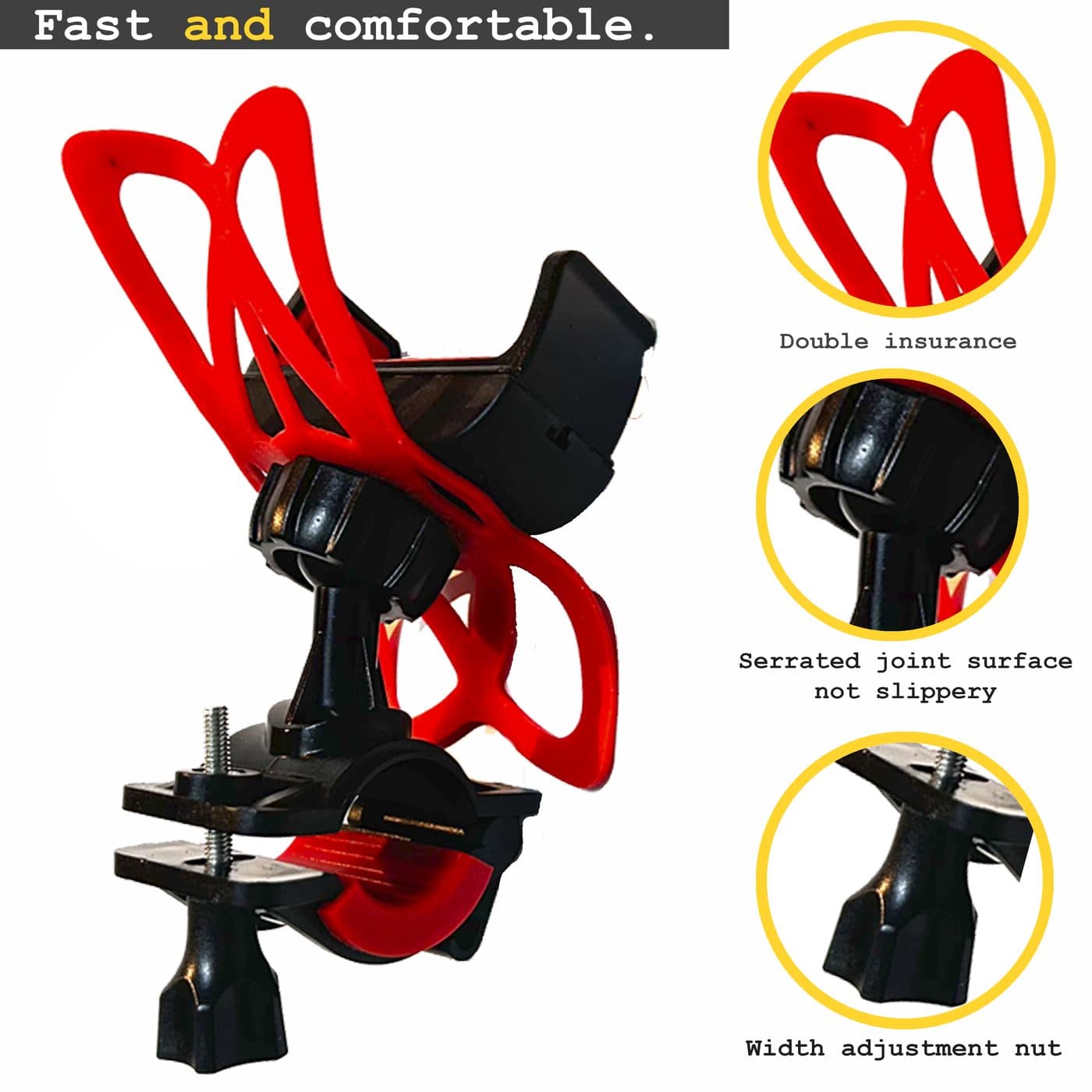 Ficha Amazon — Soporte de móvil para bici (detalle de anclaje)